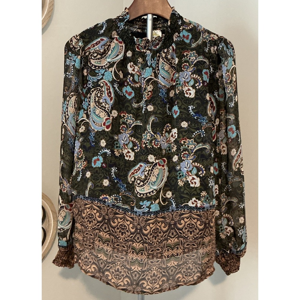 EUC Fig Flower Anthropologie Women's Floral Boho Peasant‎ Blouse Top Size M
